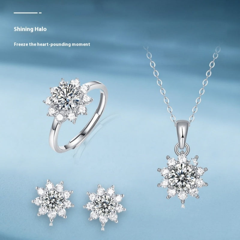 925 Silver Ring Holder Jewelry Ornament First Snow Series Goddess Necklace Suit