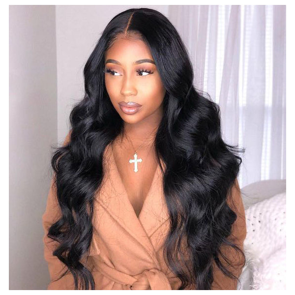 13x5 Lace Front Body Wave Middle Part Human Hair Wig Natural Color  Density